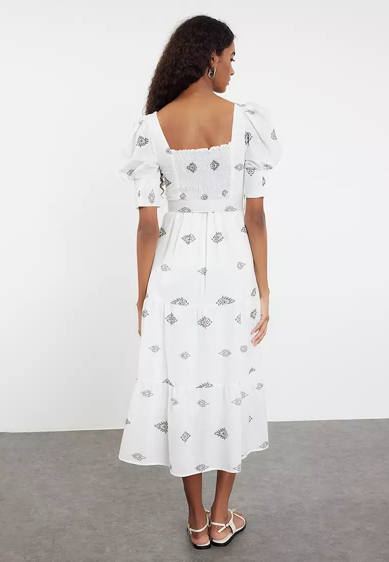Square Neck Belted Dress