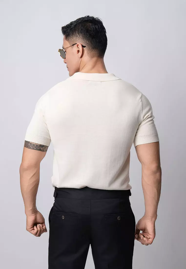 Mens Polo Shirts Vneck Knitted Off White