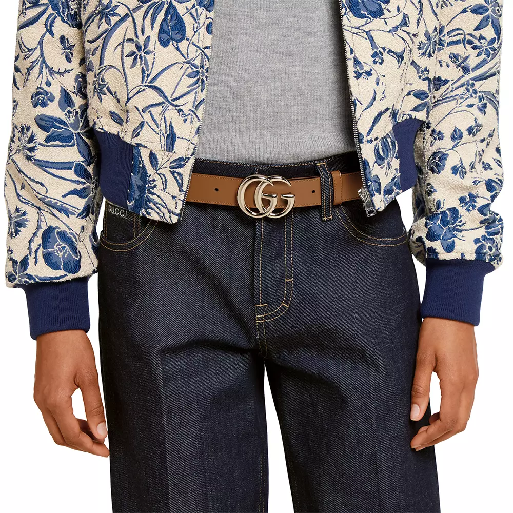 GG Marmont Buckle Thin Leather Belt 30mm Brown