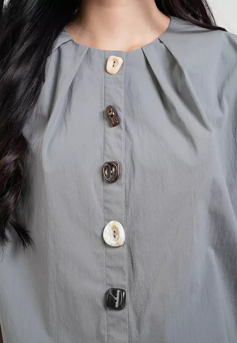 Nyra Pleated Neckline Multi-Tone Button Top