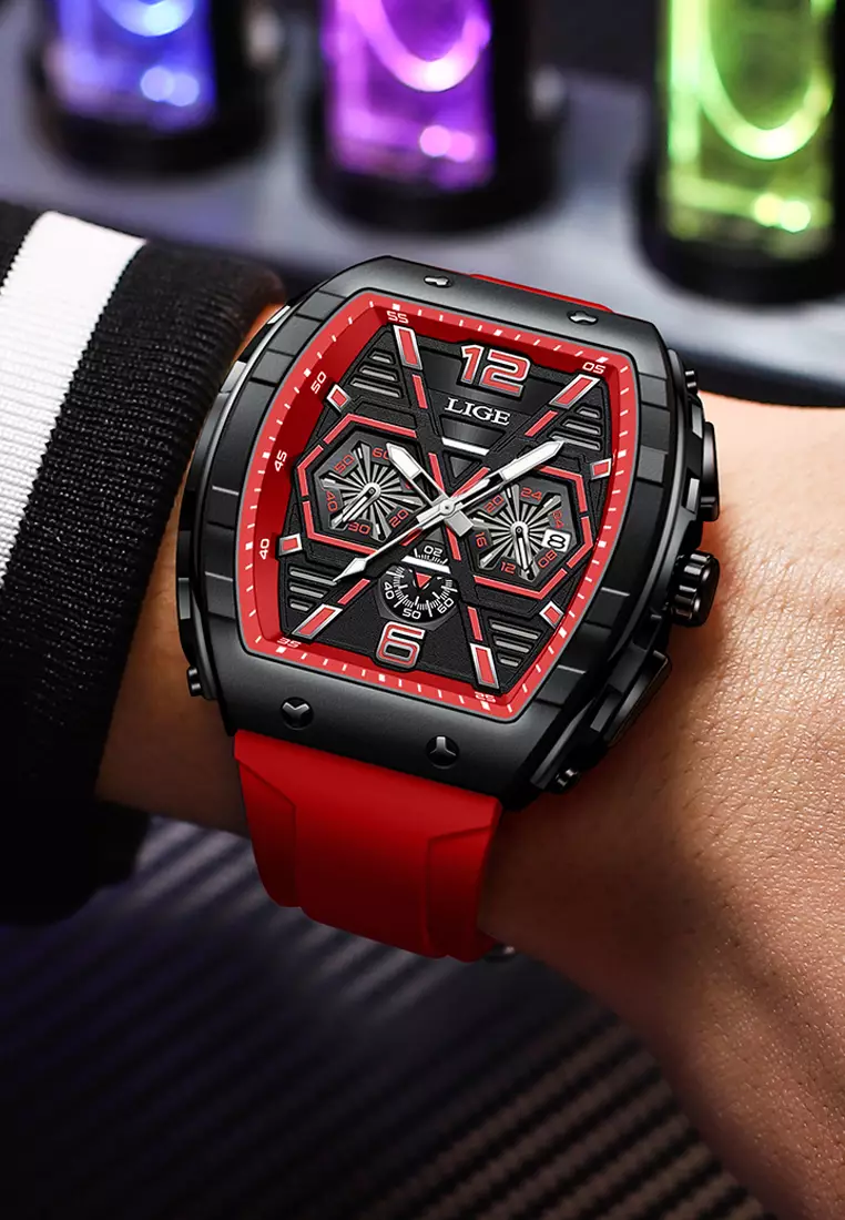 Unisex Tonneau Shaped IP Black Quartz Watch on Rubber Strap