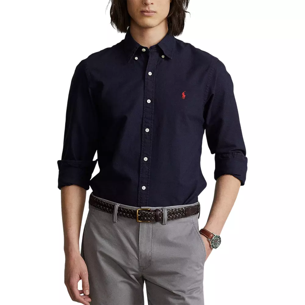 Garment-Dyed Oxford Slim Fit Button Down Shirt Navy