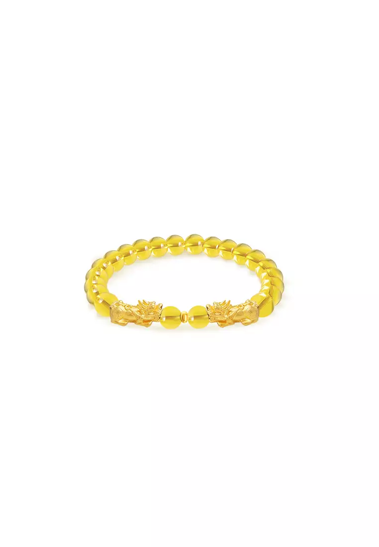 THE Mix Collection 999.9/24K Pure Gold Double Pixiu Agate Bracelet Set AGB-DPX0.30G