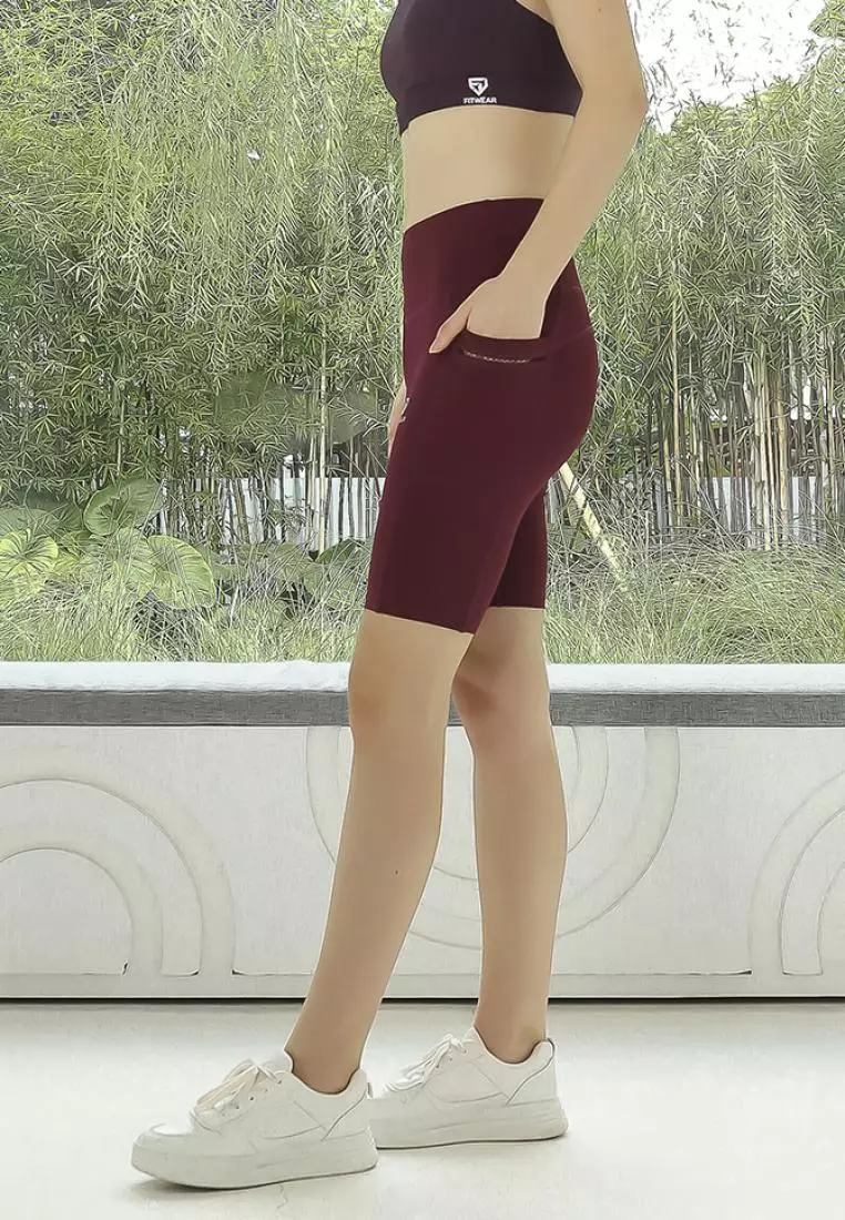 Fitwear - Legging / Celana Pendek Olahraga LESLEY POCKET - WINE POCKET WEB