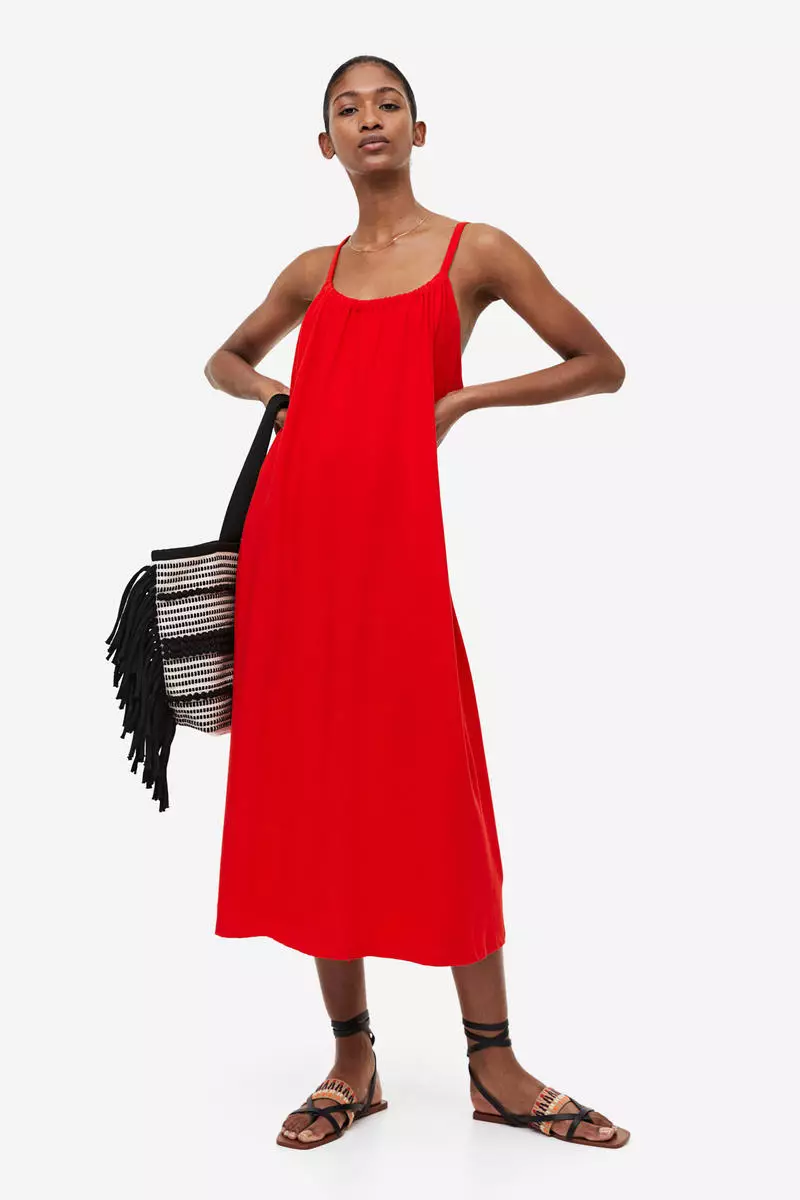 H&m red outlet midi dress