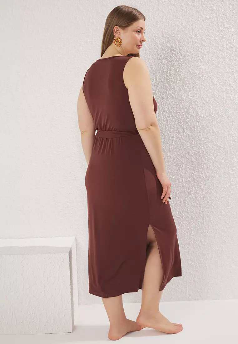 Midi V Neck Elastic Knit Dress