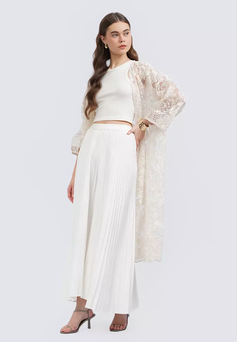 Wide Leg Pleated Pants OFF WHITE