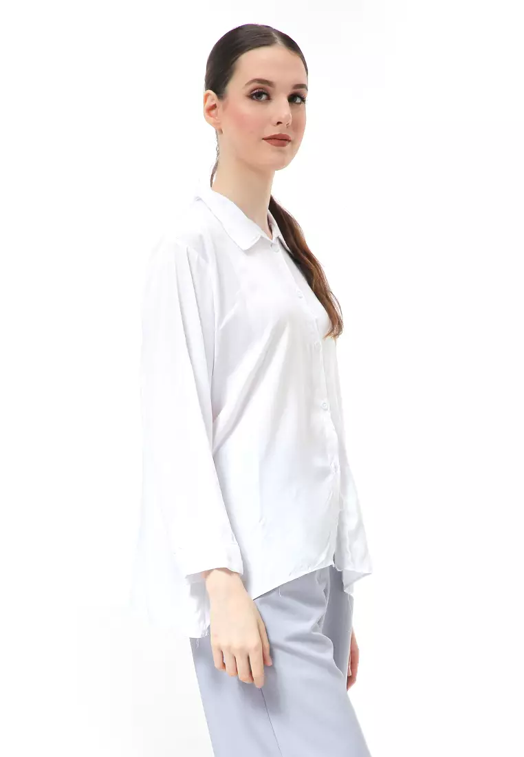 Ayudia Shirt Long Sleeve Atasan Wanita Premium Quality - Putih