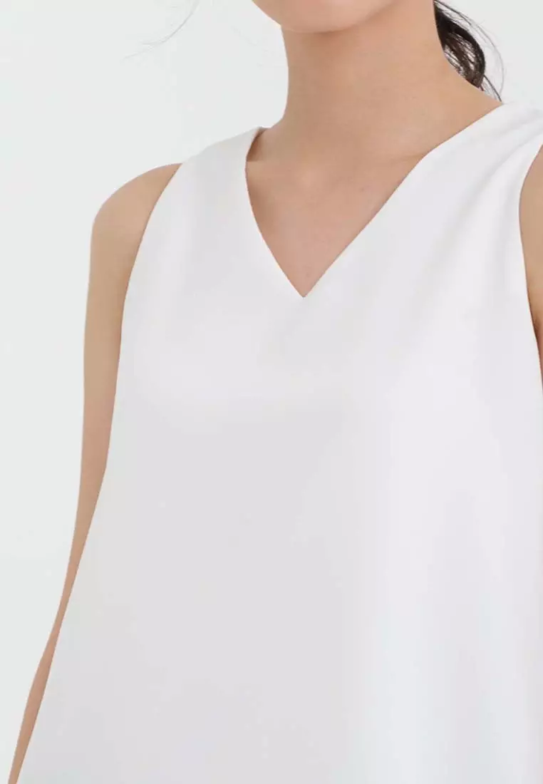 Basic Sleeveless V Neck Top in White