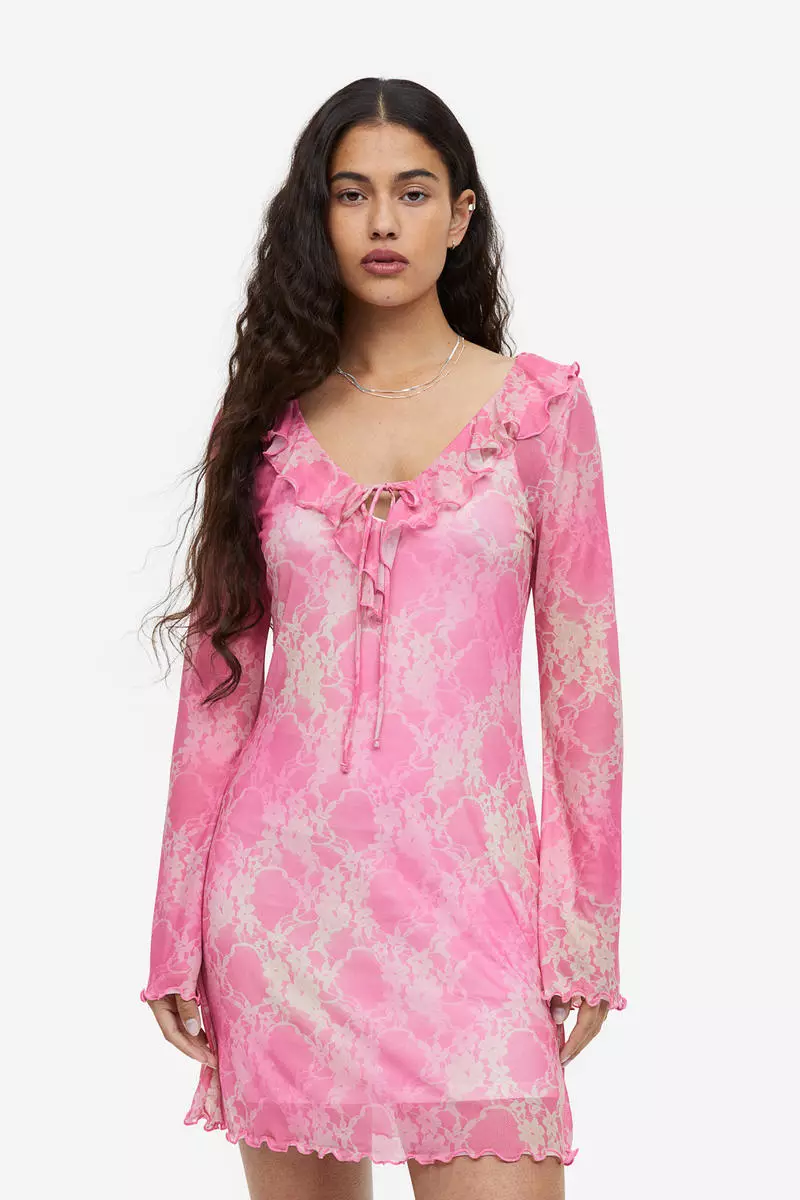 Flounce-trimmed mesh dress