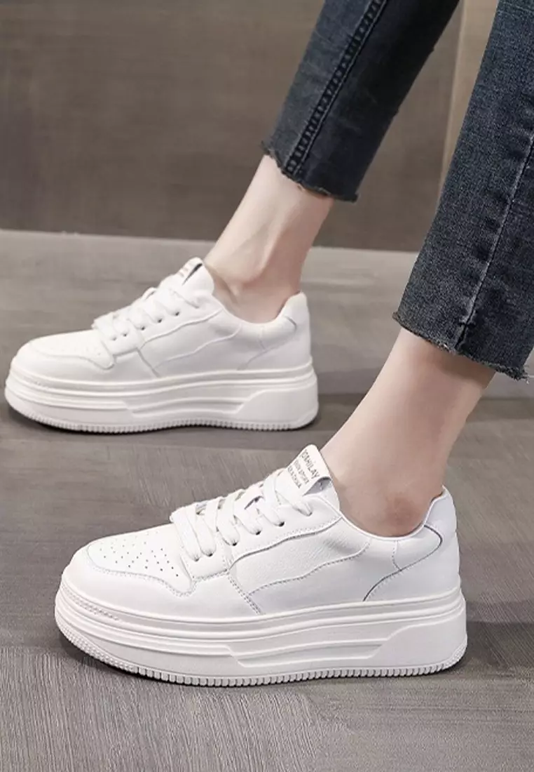 Genuine Leather Thick-sole White Sneakers RX-T3977