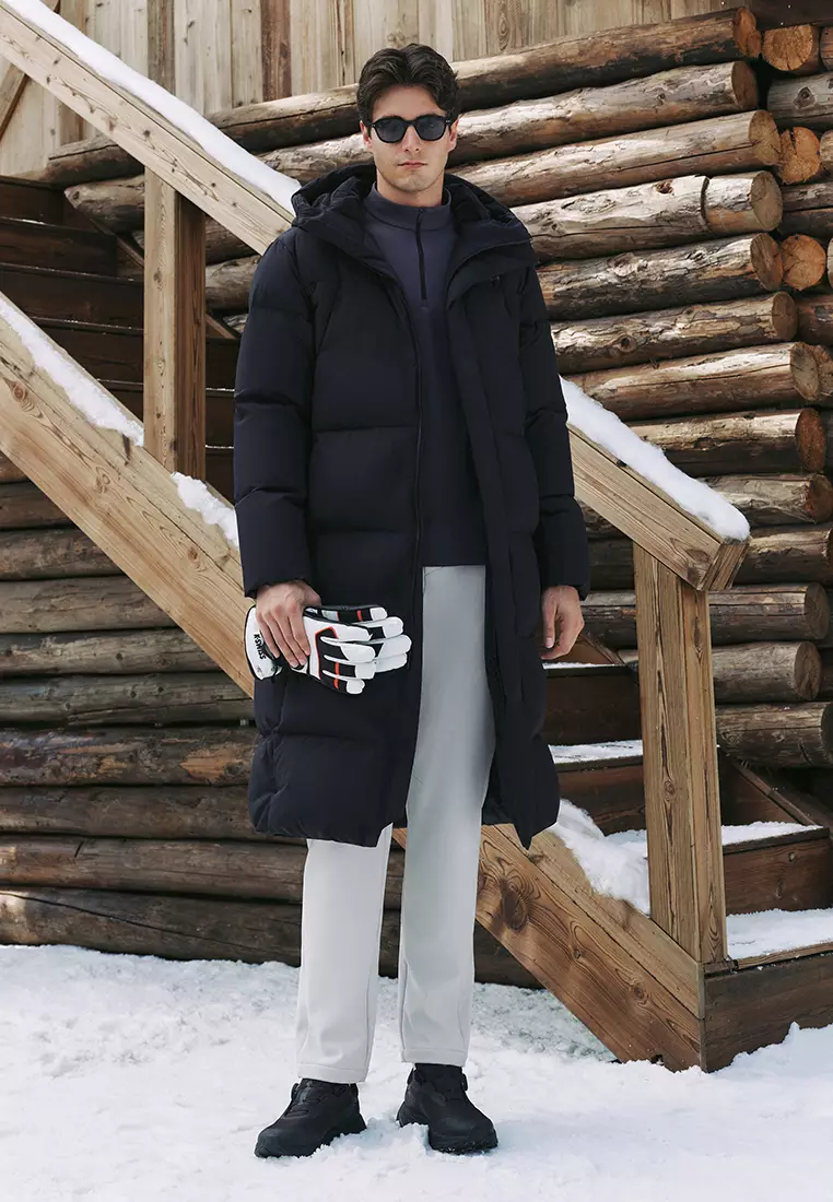 男裝 K-SWISS LOGO 防風長版鵝絨羽絨外套