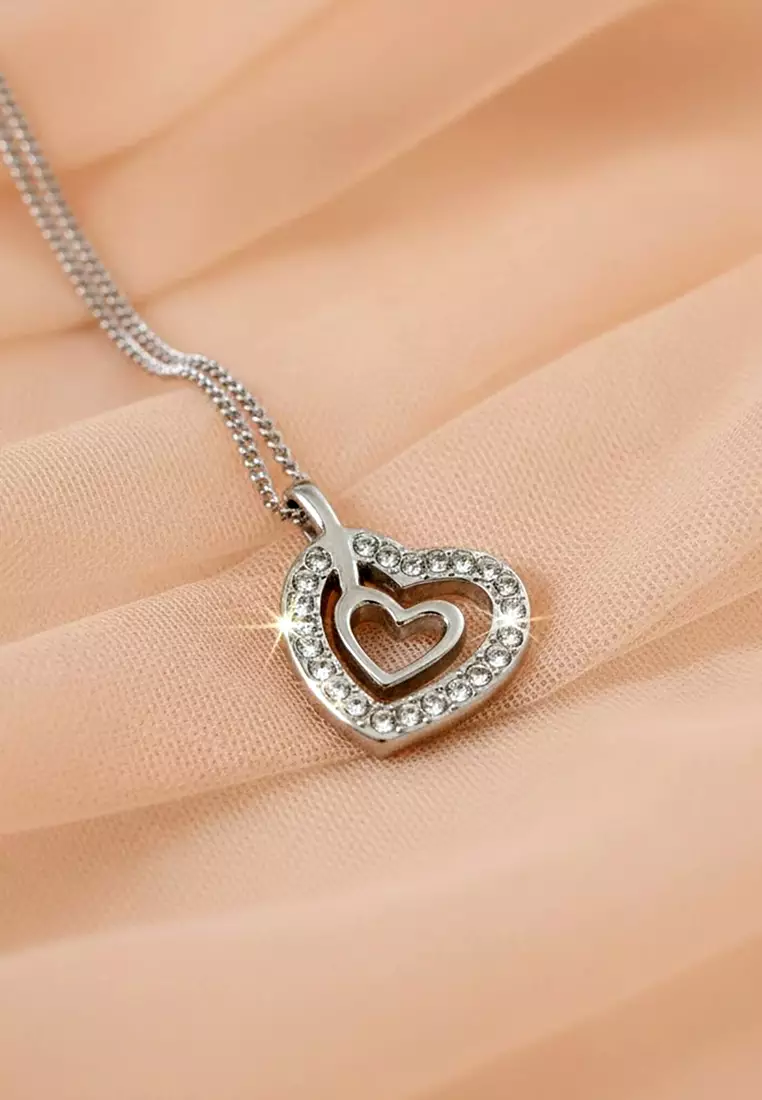 Heart In Heart Necklace Embellished with Swarovski crystals