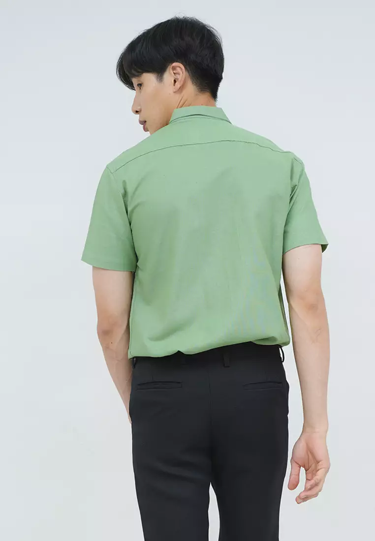 Kemeja lengan pendek pria formal slim fit mint green houseofcuff