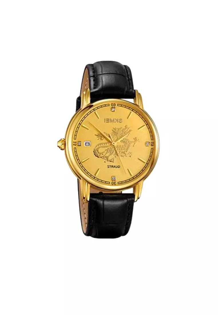 Jam Tangan Quartz Analog Shio Chinese Zodiac Waterproof 30M Naga ORIGINAL - Black Gold