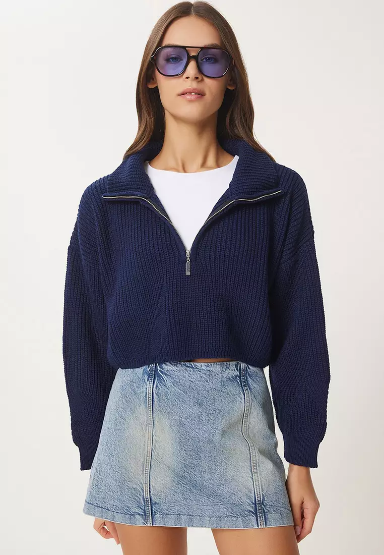 Zippered Turtleneck Knitwear Sweater