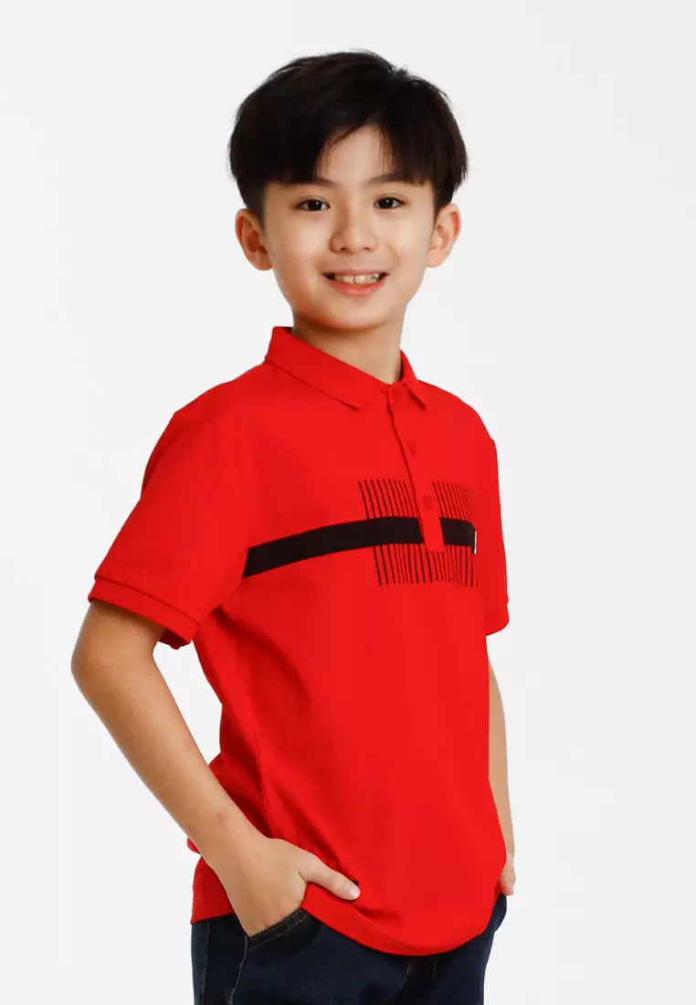 Forest Kids Stretchable Cotton Polo Tee Collar Tee | Baju T Shirt Budak Lelaki - FK20292-51Red