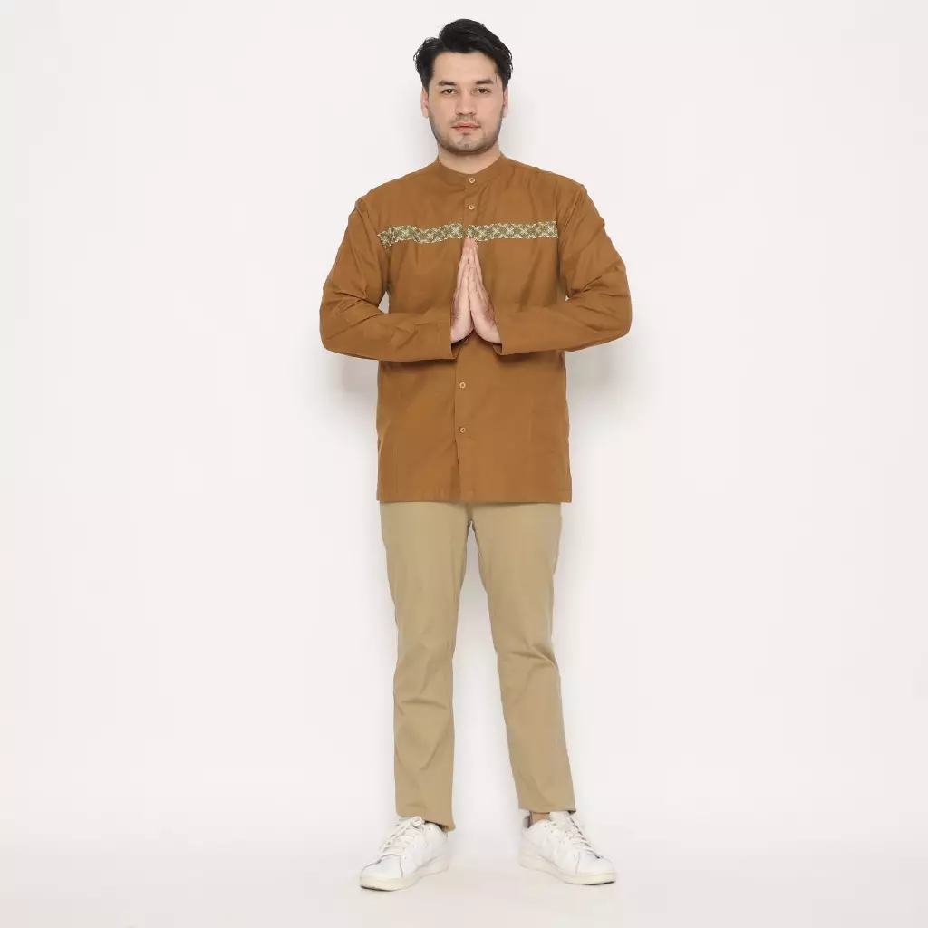 AMK Baju Koko Lengan Panjang Bordir KK ZAKI L/S Coklat