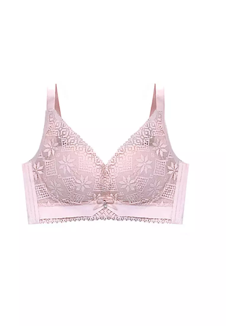 ZITIQUE Women's Comfortable Non-wired Lace Bra - Pink 2024