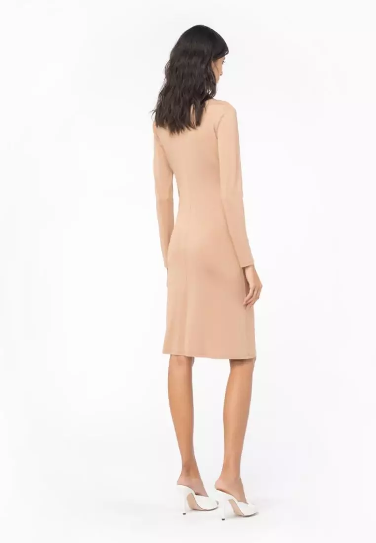 ワンピース PINKO Woman Dress Beige 104838A2G1 CN4 Elegant, laminated one-shoulder dress with slit PINKO