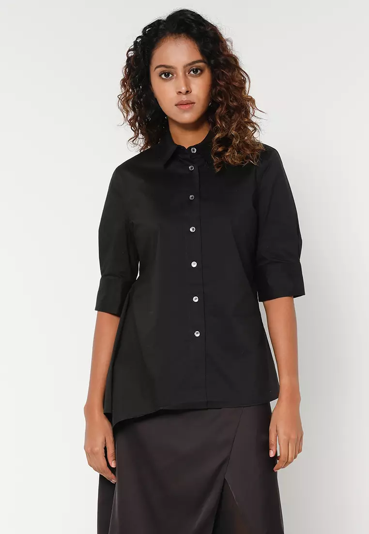 V-neck Plain Calvin Klein Twill Cotton Full Sleeves Shirt