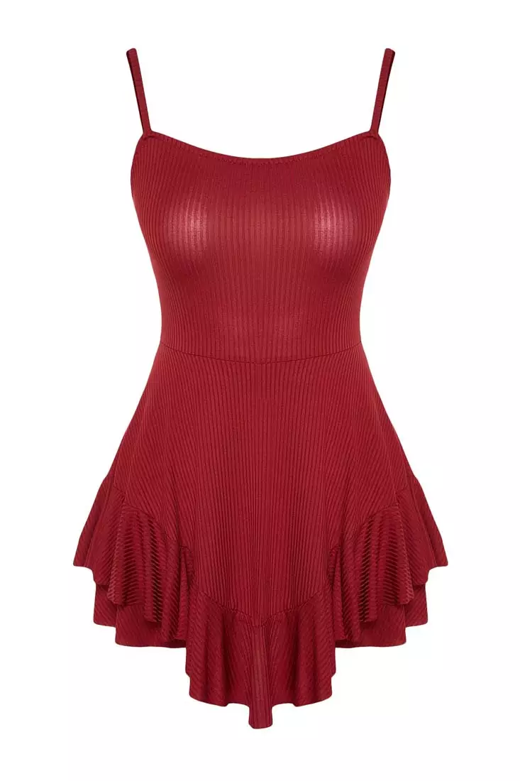 Buy Trendyol Red Hollow Out Flare Mini Knitted Overalls with