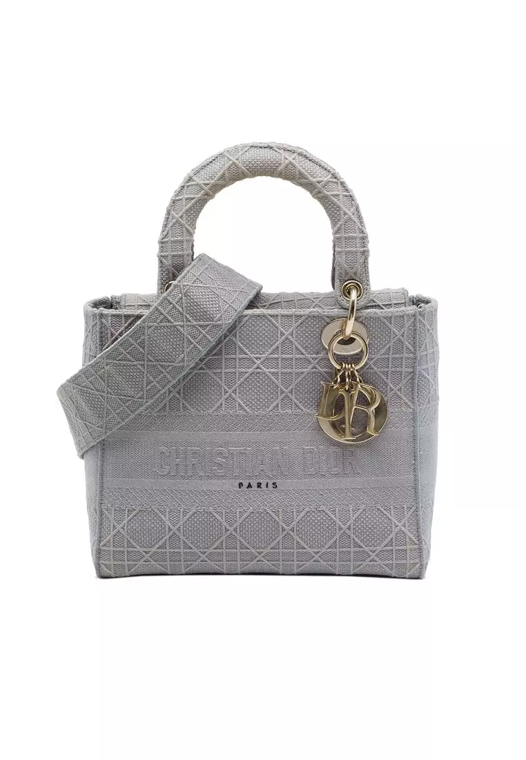 Pre-Loved Dior Medium Embroidered Canvas Cannage Lady D Lite