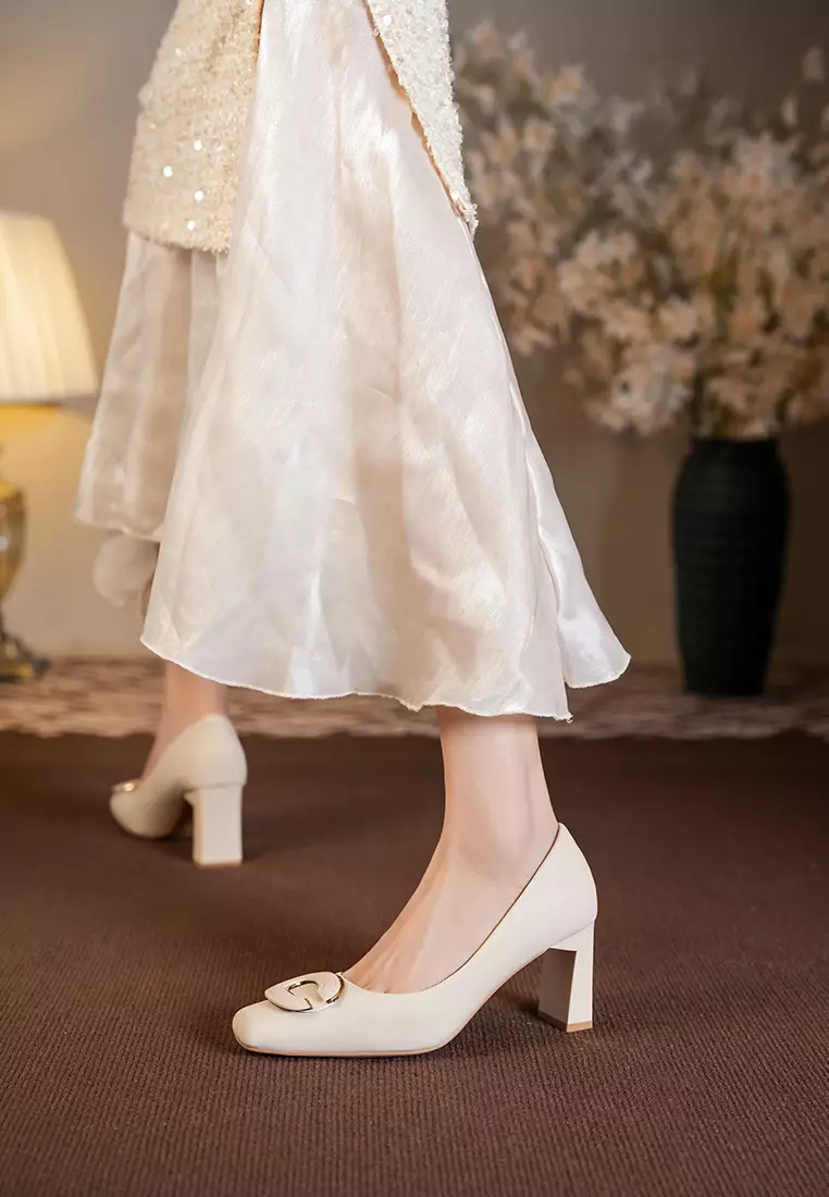 7CM 金屬扣粗跟高跟鞋 BY2373-16