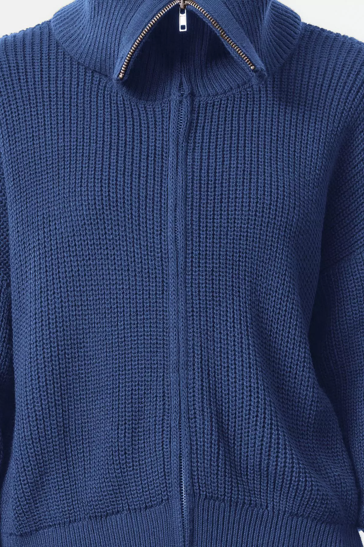 Indigo Wide Fit Turn-Down Collar Zip-Up Knitwear Cardigan Twoaw24Hi00072