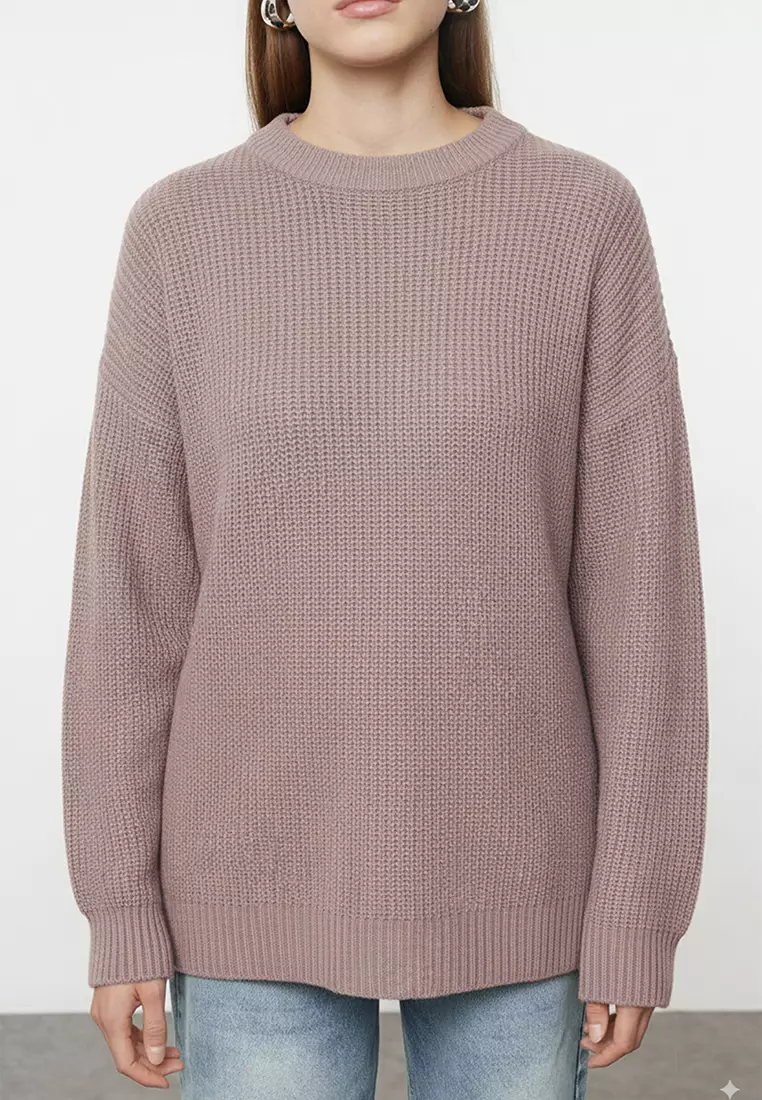 Mink Wide Pattern Ribbed Soft Textured Knitwear Sweater