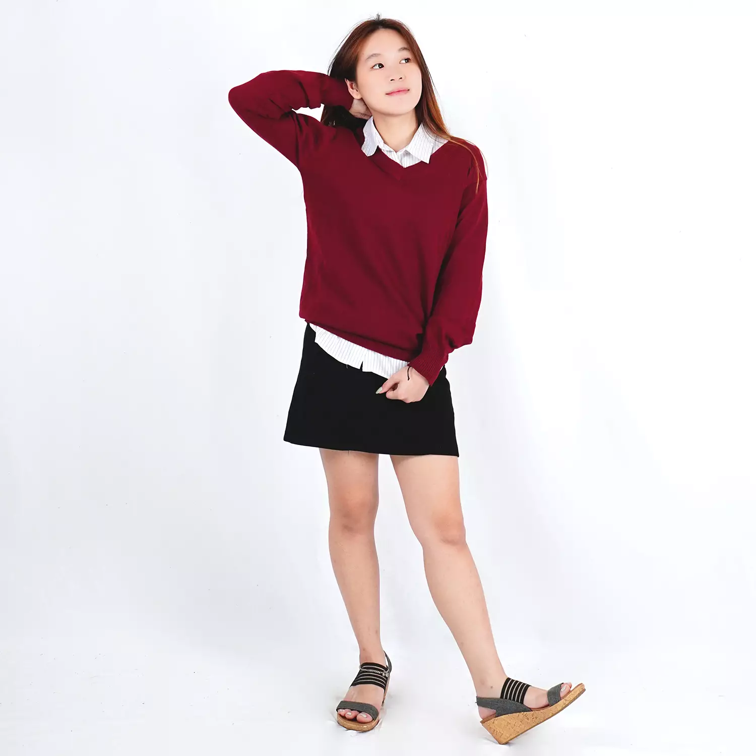OKECHUKU Vanessa Sweater Rajut / Sweter Knit Wanita Tangan Panjang / Switer Leher V Basic Polos