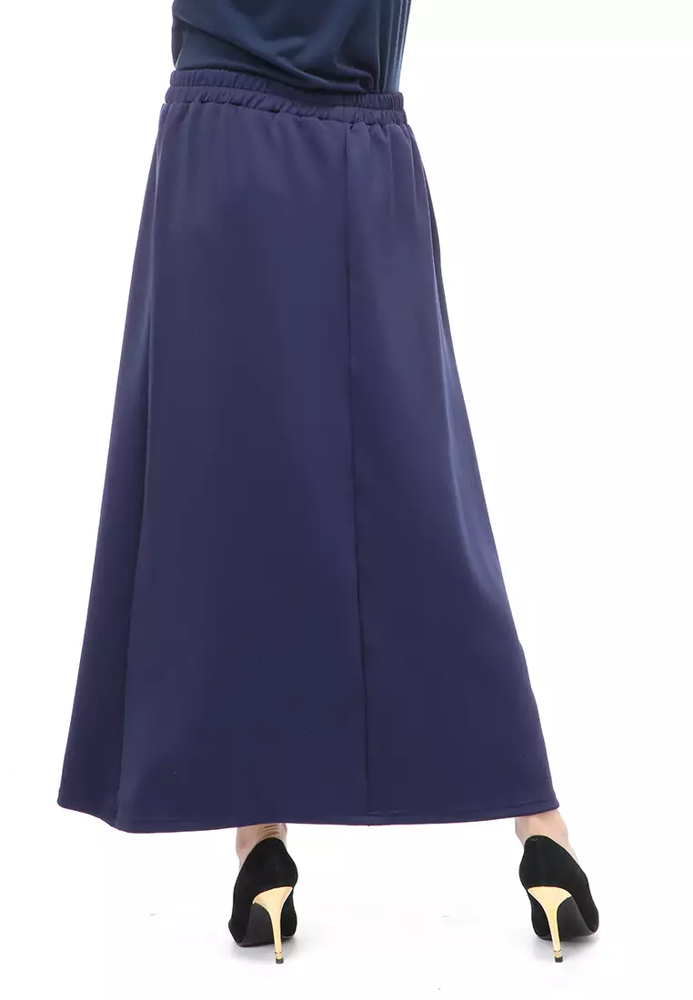 Rok Panjang Muslimah Polos Bawahan Wanita Regular Fit All Size - Navy