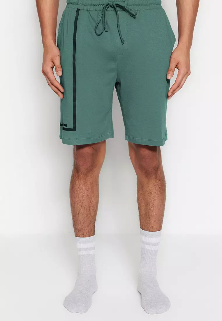 Green Regular Fit Printed Knitted Shorts Pajama Set TMNSS23PT00017