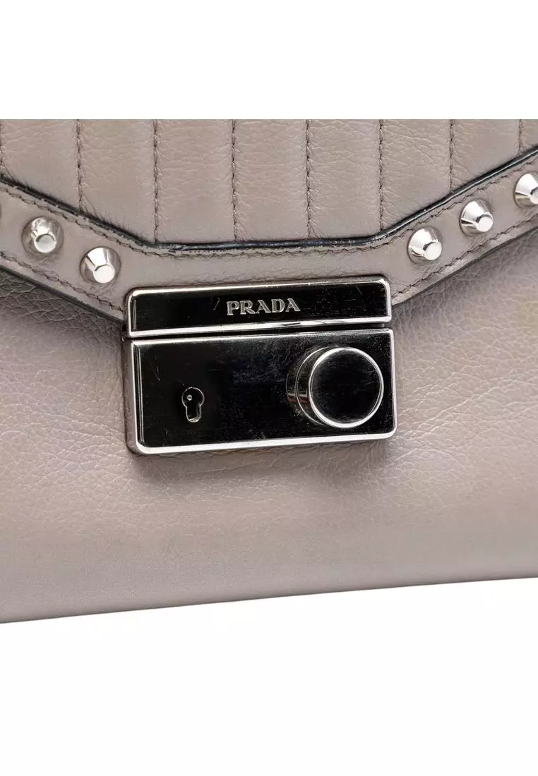 Pre-Loved Prada Studded Glace Calf Sound Lock Crossbody