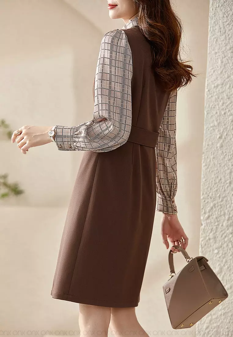 Buy ONX.HK Temperament Fake Two Piece Plaid Dress Online ZALORA