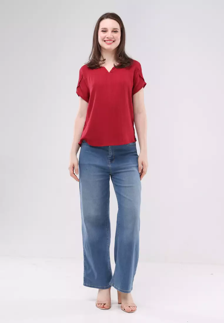Textured Woven Short Sleeves Blouse
