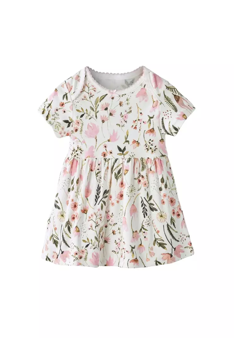Baby Girl Pink Floral Bodysuit Dress n Pink Cardigan 2 Pc Set