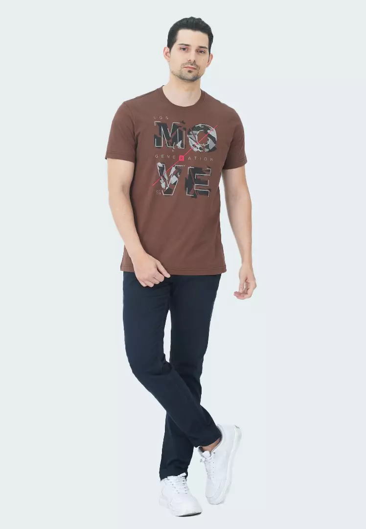 LGS - Kaos Pria - Kaos Grafis - Motif Sablon - Slim Fit - Coklat - GTS.878.N284.02.C