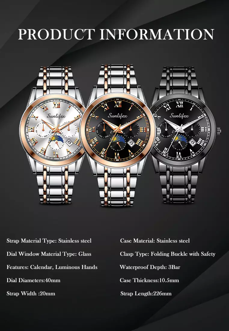 Jam Tangan Pria Tali Stainless Steel Anti Air Kuarsa Santai Mode Jam Tangan Cowok rose white