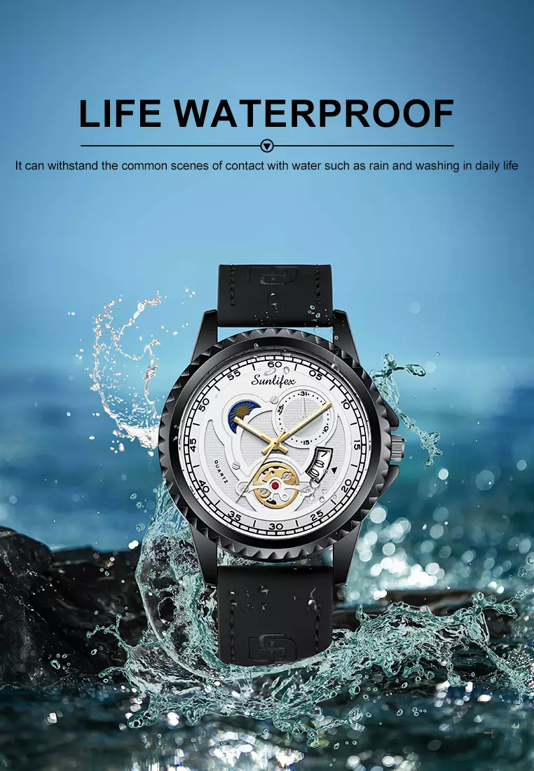 Jam Tangan Pria Quartz Tanggal Luminous Kuarsa Mode Tali Kulit Jam Tangan Cowok 9114 blackwhite