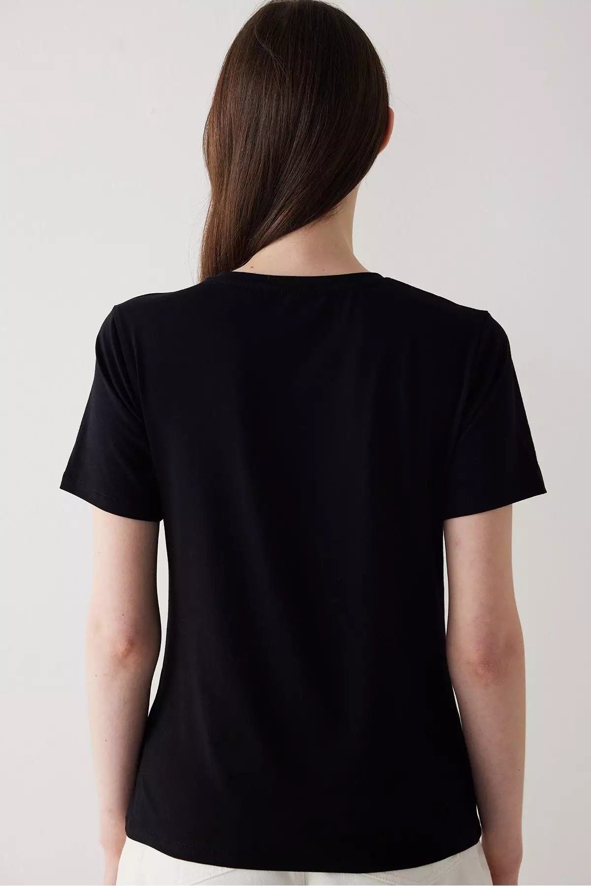 Cotton Black Short Sleeve Basic T-Shirt
