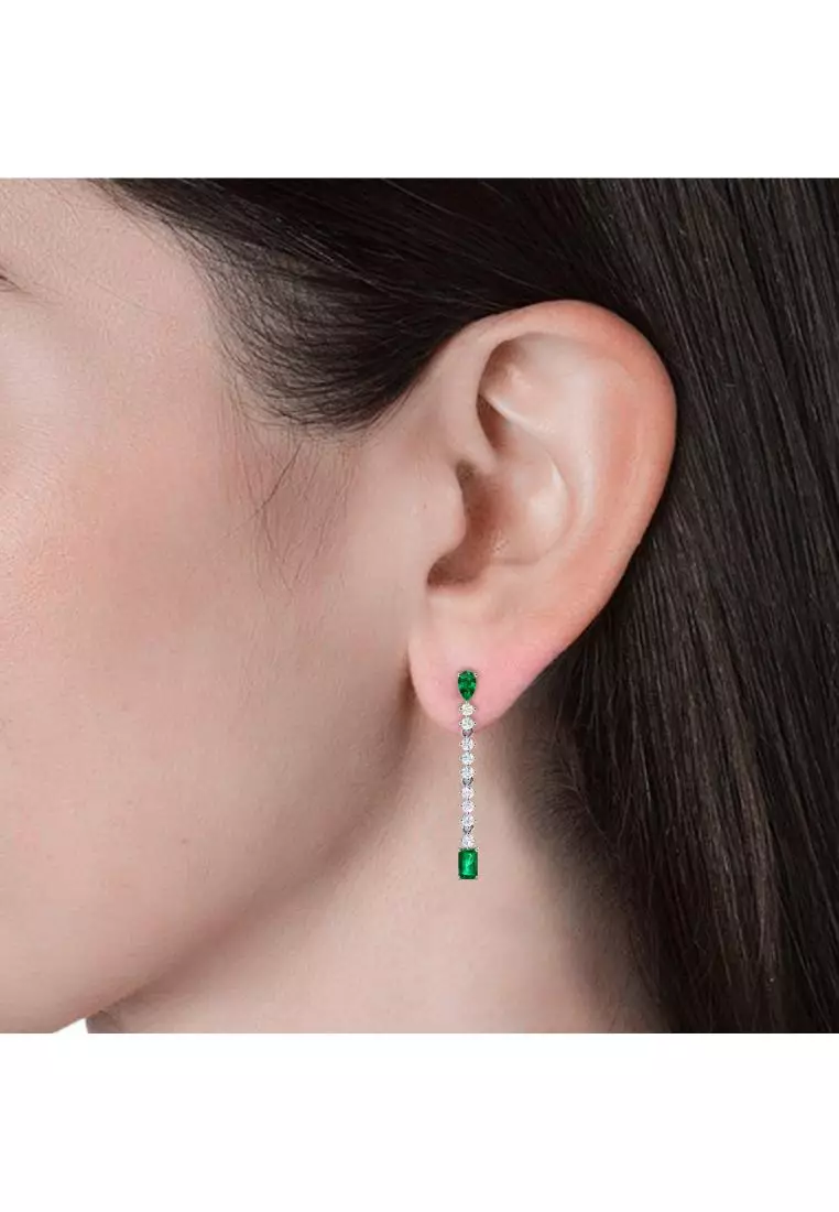 [ EMERALD COLLECTION ] Dangling Allure Emerald Earring WG S295 - Anting Emerald S925 by Her Jewellery