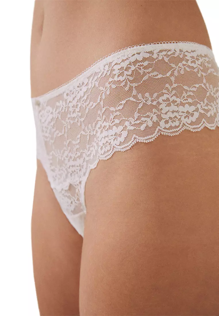 Classic White Microfibre And Lace Panty