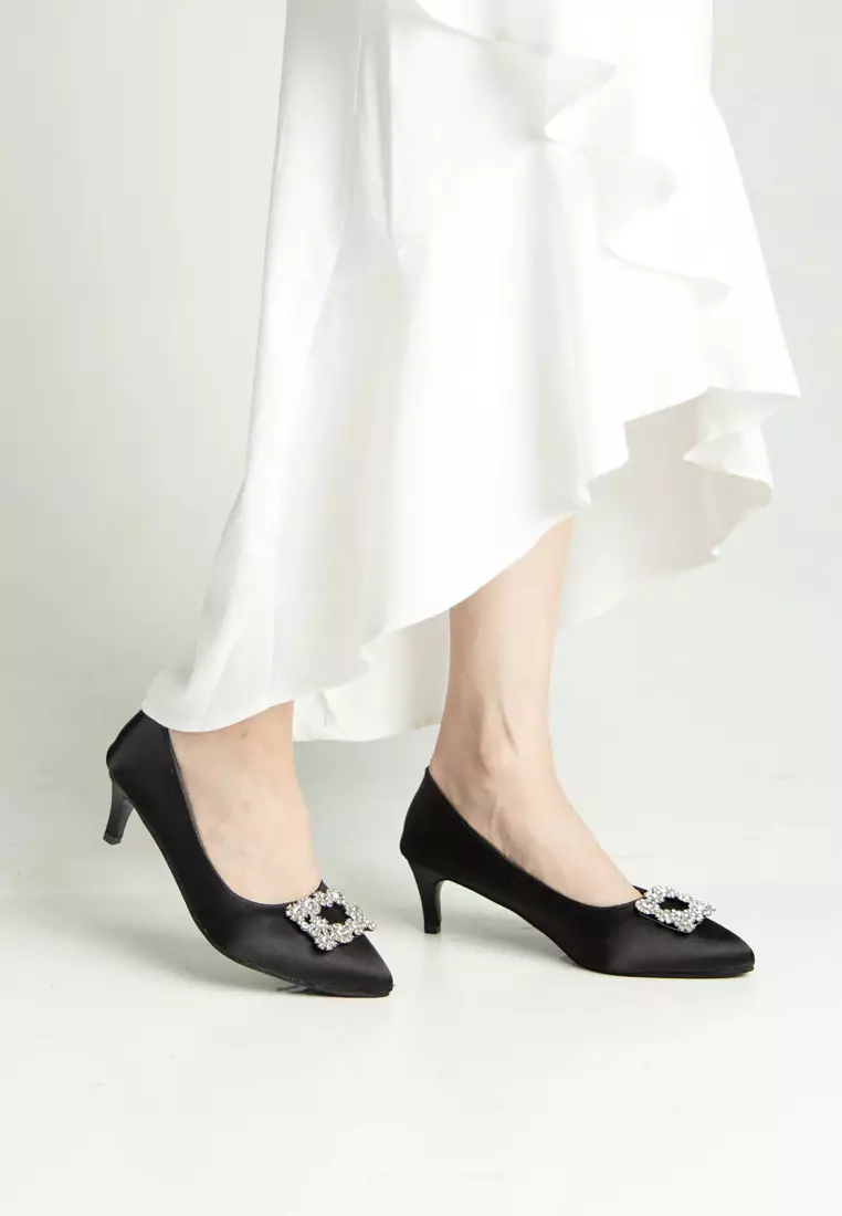 Satin rhinestone discount heels