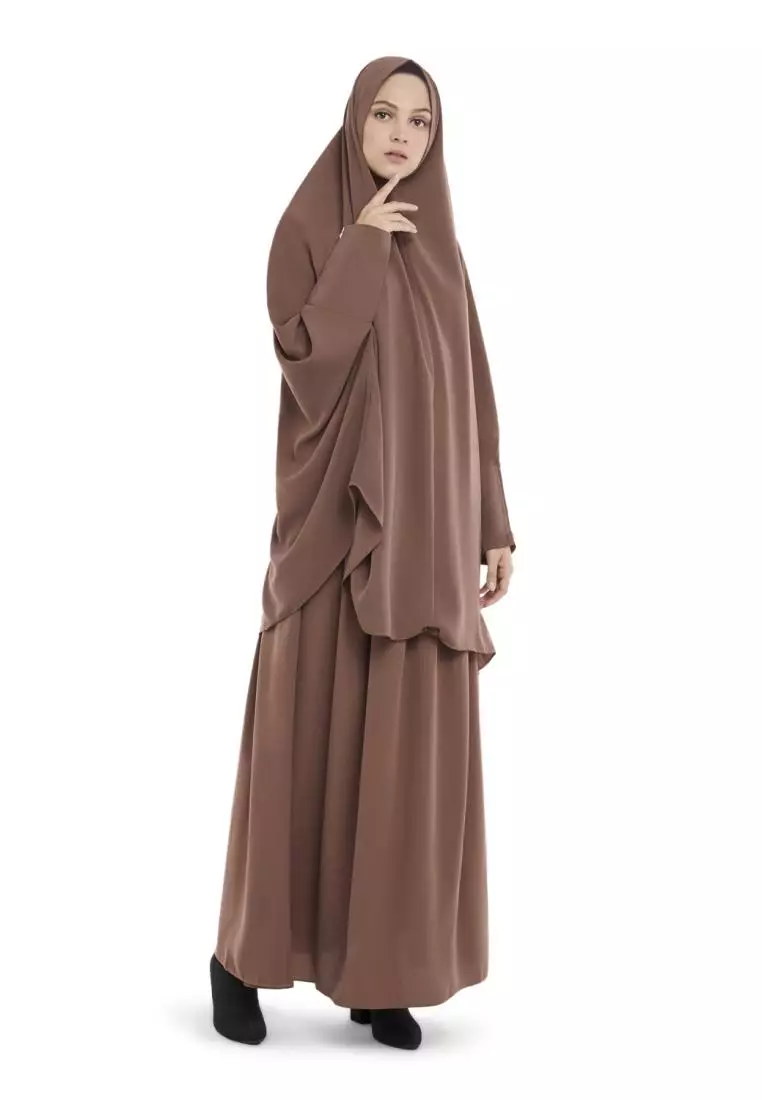 French Khimar Set Rok Wanita Muslimah Shoffa - Coklat