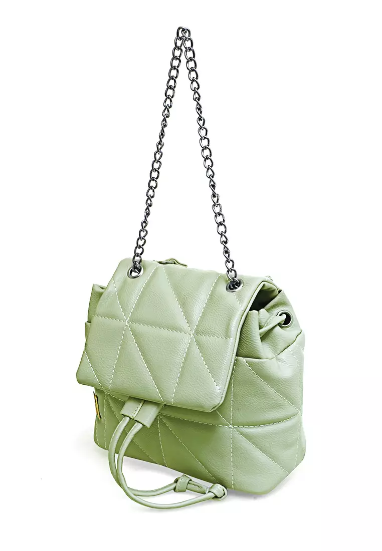 Cellyn Tas Ransel Mini Wanita Strap Kombinasi Rantai Material Leather ORIGINAL - Green
