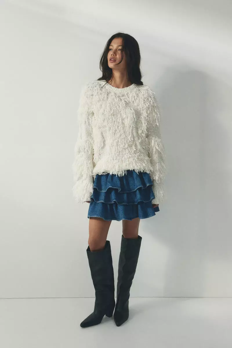 Tiered denim skirt