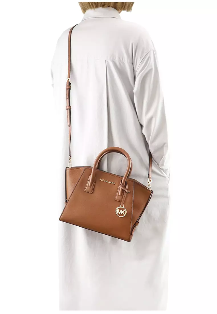 Avril Small Leather Top Zip Satchel - Brown