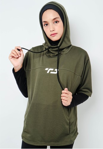 TD Active green LSA30 ONH Outer Senam Sepeda Sport Hoodie High Neck Hijau Army CC7D5AA420FC3BGS_1