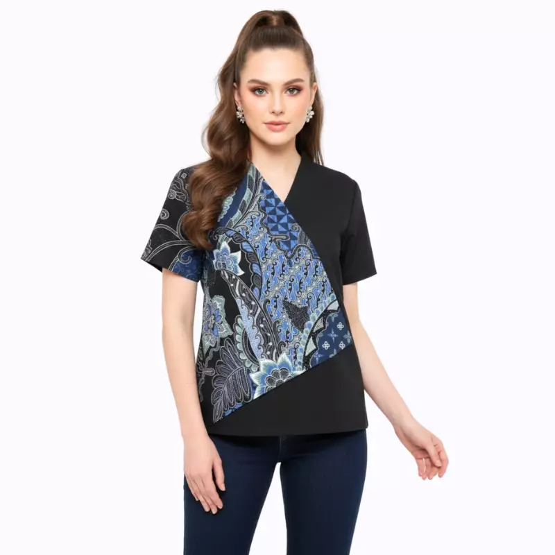 Blouse Batik Wanita - Bhatara Batik Leslie - Atasan Batik Modern Lengan Pendek